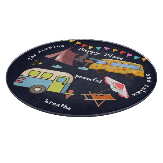 Leuke retro camping snijplank. Bewerkbare formuler Snijplank (Hoek)