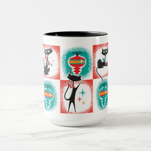 Leuke Retro Cats Kerstmis Koffie Mok (Midden)