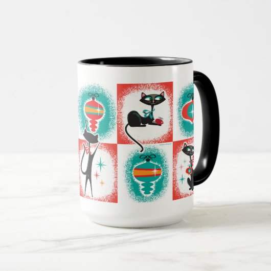 Leuke Retro Cats Kerstmis Koffie Mok (Voorkant rechts)