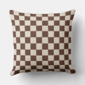 Leuke Retro Checkerboard Patroon Bruine Crème Kussen (Achterkant)