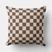 Leuke Retro Checkerboard Patroon Bruine Crème Kussen (Voorkant)