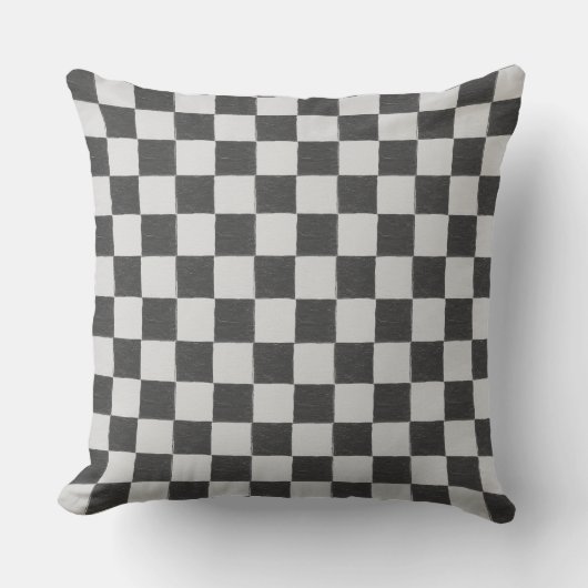 Leuke Retro Checkerboard Patroon Zwart en Wit Kussen (Voorkant)