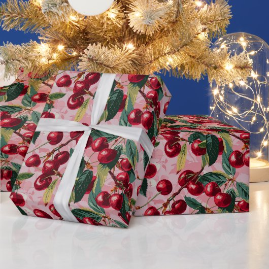 Leuke Retro 'Cherry Pop' Roze Cadeaupapier (Feestdagen)