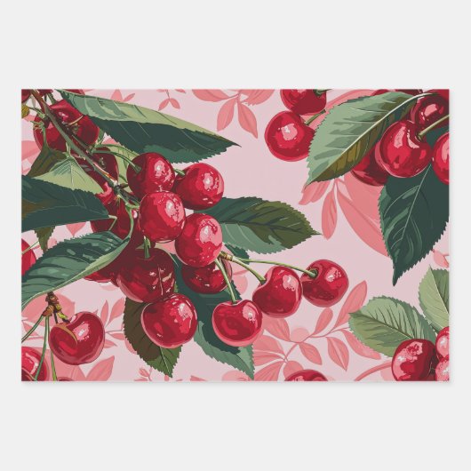 Leuke Retro 'Cherry Pop' Roze Inpakpapier Vel (Voorkant 2)