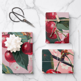 Leuke Retro 'Cherry Pop' Roze Inpakpapier Vel