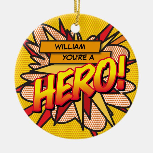Leuke Retro Comic Book HERO Foto Keramisch Ornament (Voorkant)