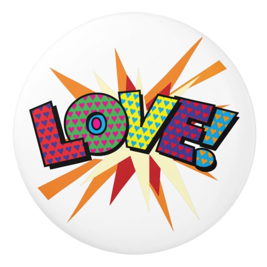 LEUKE Retro Comic Book Pop Art vol liefde Keramische Knop (Voorkant)