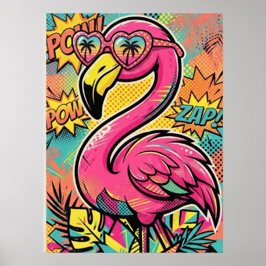 Leuke Retro Comic Flamingo Zonnebril Pop Art Poster (Voorkant)