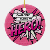 Leuke Retro Comic Je bent mijn HERO Pink Keramisch Ornament (Achterkant)