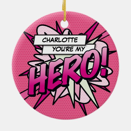 Leuke Retro Comic Je bent mijn HERO Pink Keramisch Ornament (Achterkant)
