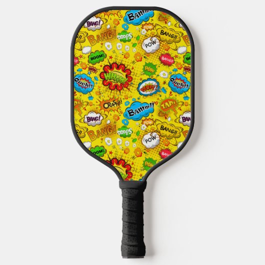 Leuke Retro Comic Spraakbellen Naadloos Patroon Pickleball Paddle (Voorkant)