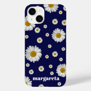 Leuke Retro Daisy Bloem met Naam Marine Blauw Case-Mate iPhone 14 Hoesje