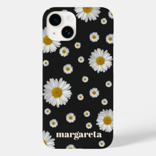 Leuke Retro Daisy Bloem met Naam Zwart Case-Mate iPhone 14 Hoesje
