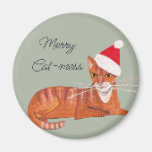 Leuke retro gember kat - mess groene kerst magneet (Voorkant)