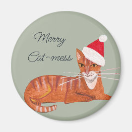 Leuke retro gember kat - mess groene kerst magneet