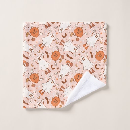 Leuke Retro Ghost & Jack-O-Lantern Patroon Bad Handdoek (Wasdoekje)