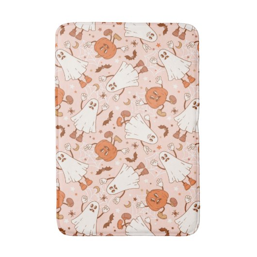 Leuke Retro Ghost & Jack-O-Lantern Patroon Badmat (Voorkant Verticaal)