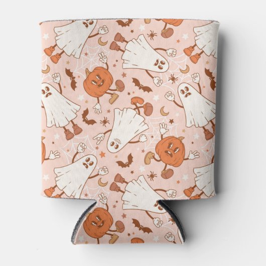 Leuke Retro Ghost & Jack-O-Lantern Patroon Blikjeskoeler (Voorkant)