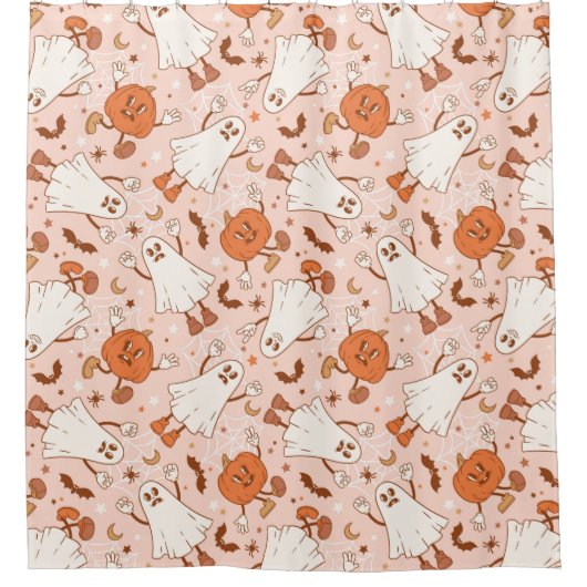 Leuke Retro Ghost & Jack-O-Lantern Patroon Douchegordijn (Voorkant)