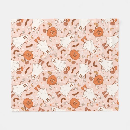 Leuke Retro Ghost & Jack-O-Lantern Patroon Fleece Deken (Voorkant (Horizontaal))