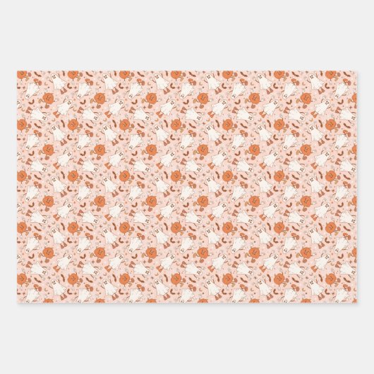 Leuke Retro Ghost & Jack-O-Lantern Patroon Inpakpapier Vel (Voorkant)