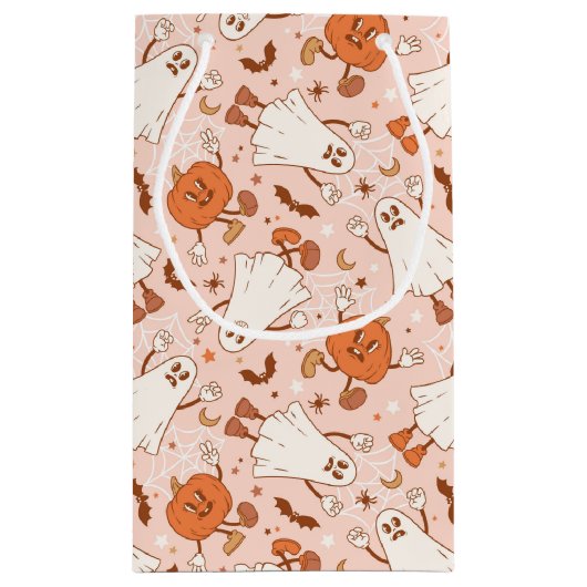 Leuke Retro Ghost & Jack-O-Lantern Patroon Klein Cadeauzakje (Achterkant)