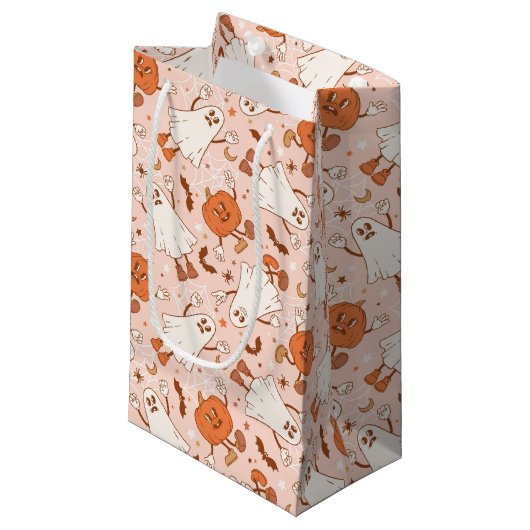 Leuke Retro Ghost & Jack-O-Lantern Patroon Klein Cadeauzakje (Voorkant Gekanteld)