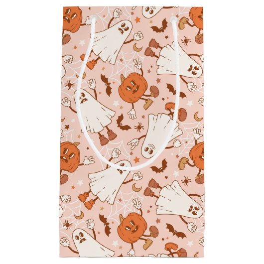 Leuke Retro Ghost & Jack-O-Lantern Patroon Klein Cadeauzakje (Voorkant)
