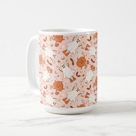 Leuke Retro Ghost & Jack-O-Lantern Patroon Koffiemok (Voorkant links)