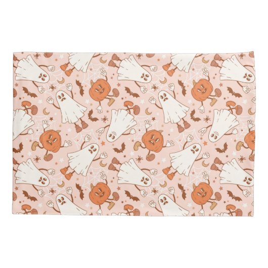 Leuke Retro Ghost & Jack-O-Lantern Patroon Kussensloop (Achterkant)