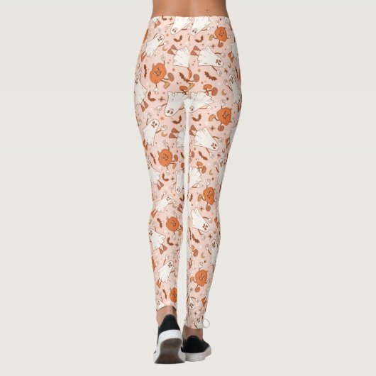Leuke Retro Ghost & Jack-O-Lantern Patroon Leggings (Achterkant)