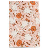 Leuke Retro Ghost & Jack-O-Lantern Patroon Medium Cadeauzakje (Voorkant)