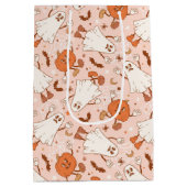 Leuke Retro Ghost & Jack-O-Lantern Patroon Medium Cadeauzakje (Achterkant)