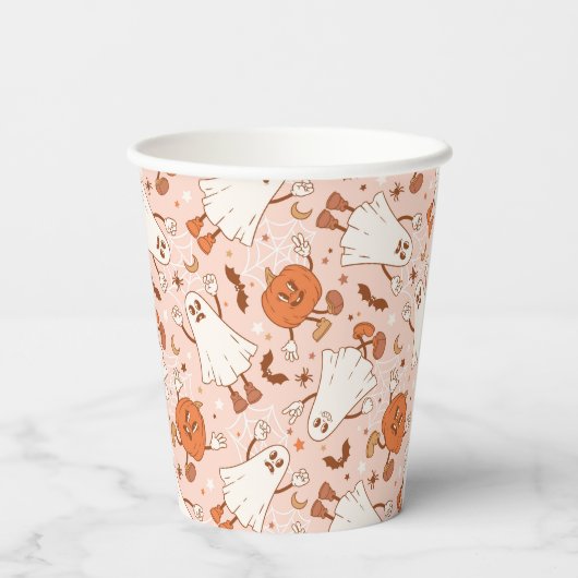 Leuke Retro Ghost & Jack-O-Lantern Patroon Papieren Bekers (Achterkant)