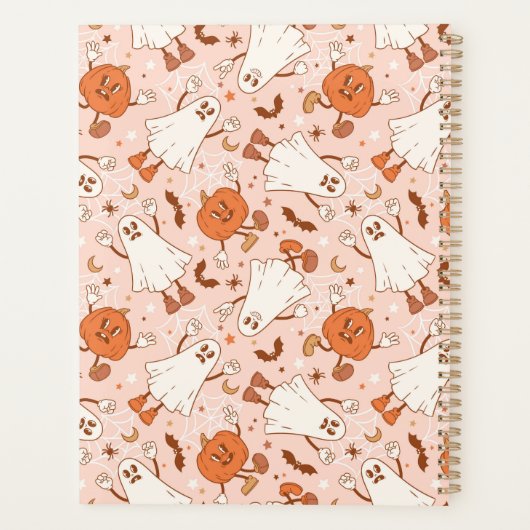 Leuke Retro Ghost & Jack-O-Lantern Patroon Planner (Achterkant)