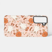 Leuke Retro Ghost & Jack-O-Lantern Patroon Samsung Galaxy Hoesje (Achterkant horizontaal)