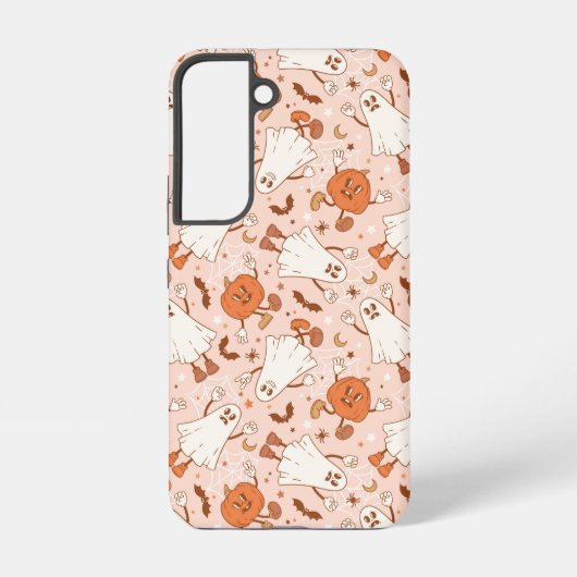 Leuke Retro Ghost & Jack-O-Lantern Patroon Samsung Galaxy Hoesje (Achterkant)