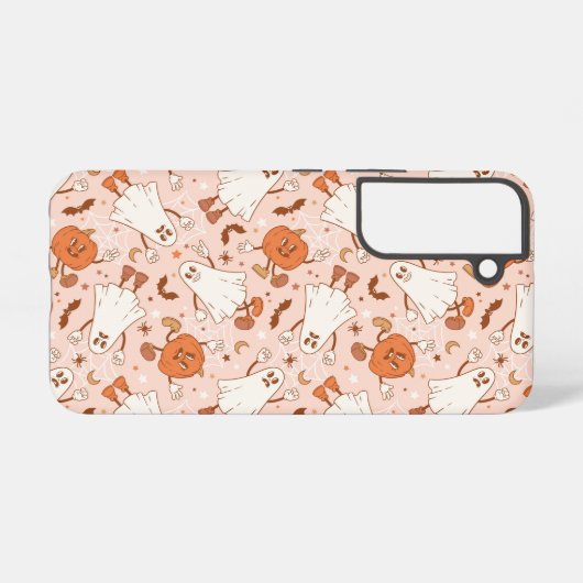 Leuke Retro Ghost & Jack-O-Lantern Patroon Samsung Galaxy Hoesje (Achterkant horizontaal)