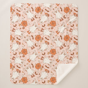 Leuke Retro Ghost & Jack-O-Lantern Patroon Sherpa Deken