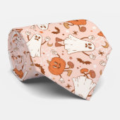 Leuke Retro Ghost & Jack-O-Lantern Patroon Stropdas (Opgerold)