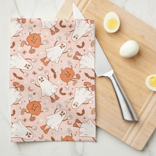 Leuke Retro Ghost & Jack-O-Lantern Patroon Theedoek (Quarter Fold)