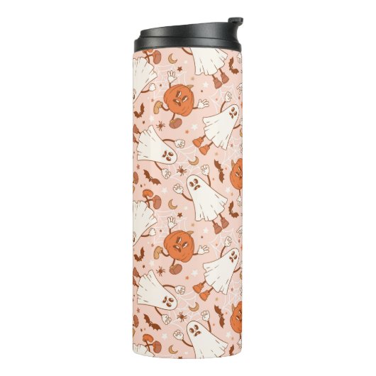 Leuke Retro Ghost & Jack-O-Lantern Patroon Thermosbeker (Gedraaid links)