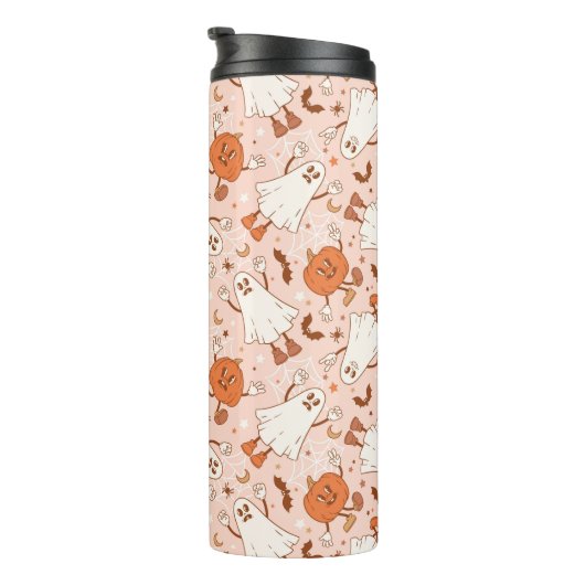 Leuke Retro Ghost & Jack-O-Lantern Patroon Thermosbeker (Geroteerd rechts)