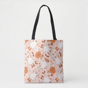 Leuke Retro Ghost & Jack-O-Lantern Patroon Tote Bag