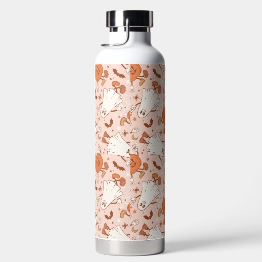 Leuke Retro Ghost & Jack-O-Lantern Patroon Waterfles (Rechts)