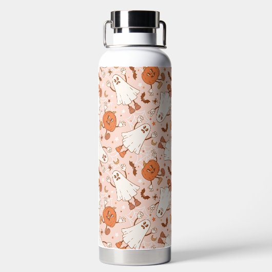 Leuke Retro Ghost & Jack-O-Lantern Patroon Waterfles (Achterkant)