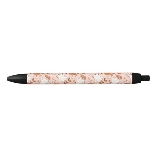Leuke Retro Ghost & Jack-O-Lantern Patroon Zwarte Inkt Pen (Voorkant)