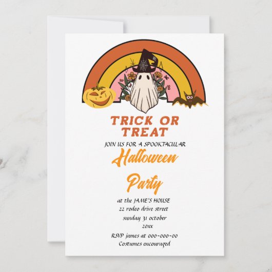 Leuke retro groovy halloween gost kaart (Voorkant)