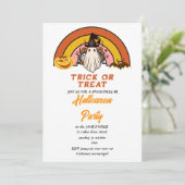 Leuke retro groovy halloween gost kaart (Staand voorkant)