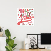 Leuke Retro Groovy Holly Jolly Vibes Typografie Ho Poster (Thuiskantoor)